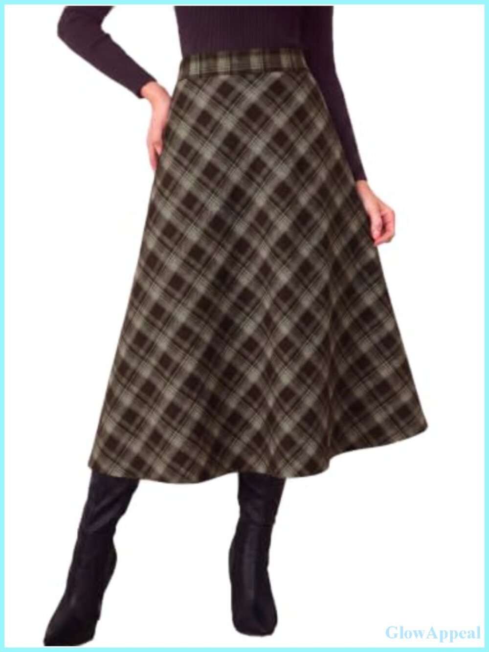 Plaid A-Line Maxi Skirt High Waist Corduroy Long Skirt